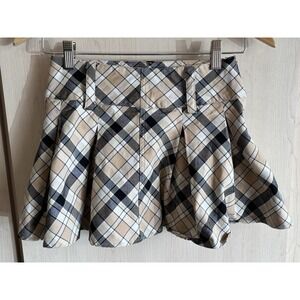 FOREVER 21 Women's Gold Tan Plaid Pleated Mini Skirt Size XS X-Small Side Zip